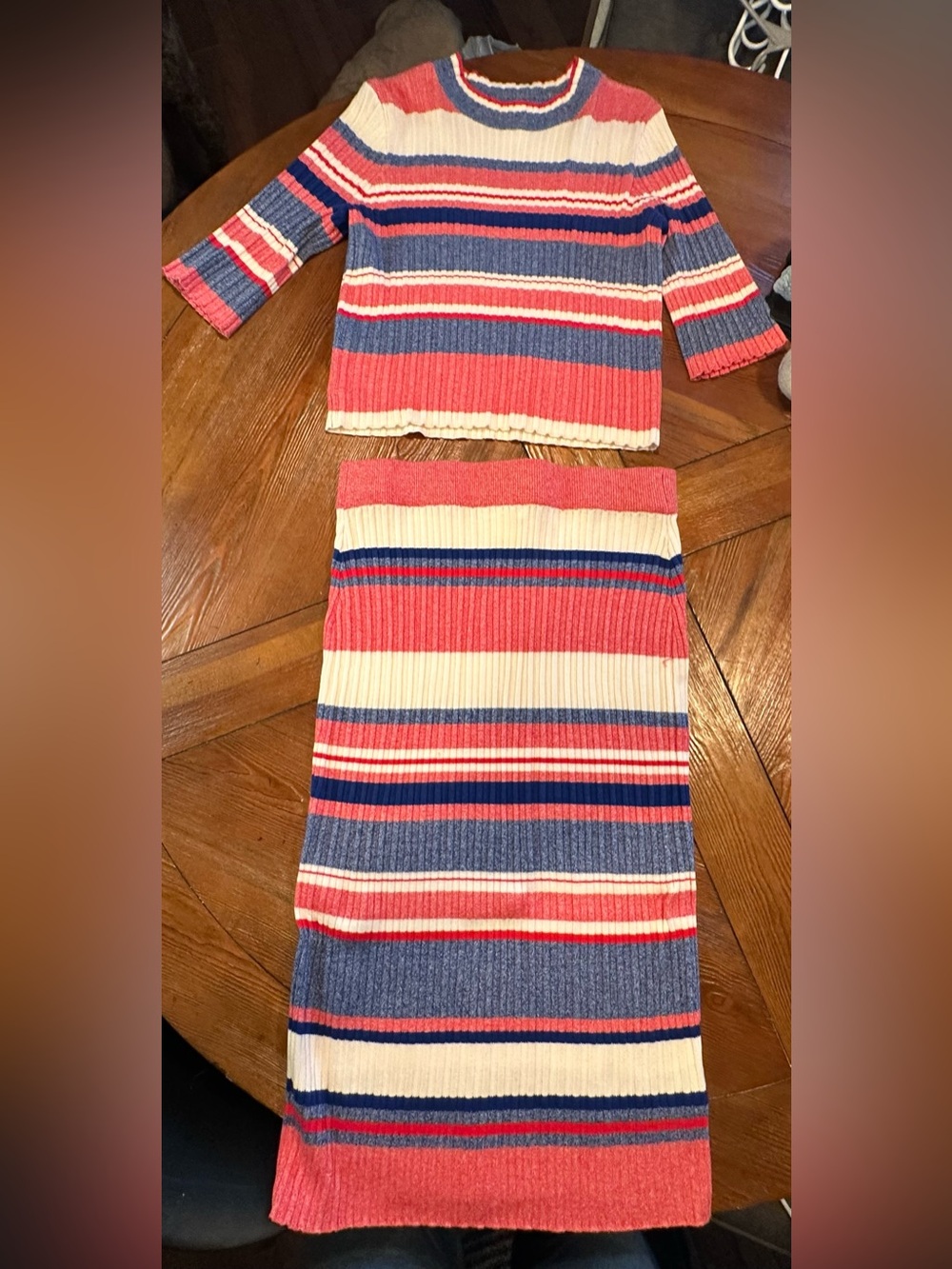 H&M Red, Navy & Cream Striped Ribbed Top
